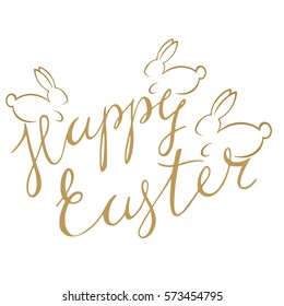 logo with an inscription from the hand of a happy Easter with the Easter Bunny