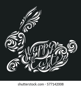 logo with an inscription from the hand of a happy Easter with the Easter Bunny