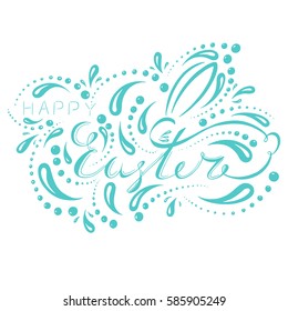 logo with an inscription from the hand of a happy Easter with the Easter Bunny