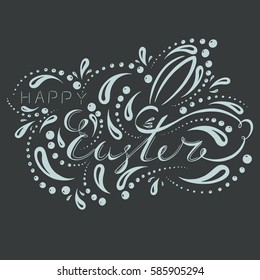 logo with an inscription from the hand of a happy Easter with the Easter Bunny