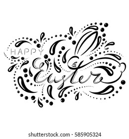 logo with an inscription from the hand of a happy Easter with the Easter Bunny