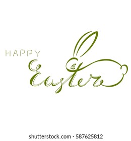 logo with an inscription from the hand of a happy Easter with the Easter Bunny