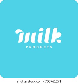The logo and the inscription Milk. Emblem for the sale of dairy products. Vector illustration in flat style.