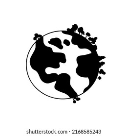 Logo with the inscription save the planet. Logo with the inscription save the planet. Design element. Hand-drawn. Black and white vector illustration isolated on white background.