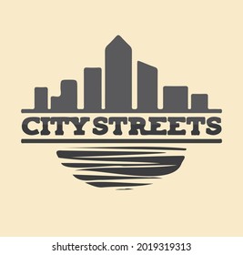 The logo with the inscription symbolically displays a part of a large city with skyscrapers