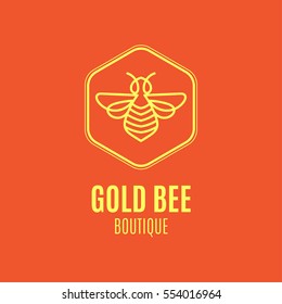 Logo with insect. Badge Bee for corporate identity, packaging luxury brand of bee products, eco-cosmetics, soap, medical products and honey. Trend style in one line.