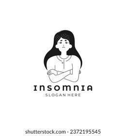 Logo insomania. Sleep deprivation linear icon. Insomnia. Nightmare and night terror. Dyssomnia. Thin line illustration. Contour symbol. Vector isolated outline drawing. 