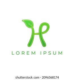 logo inspiration with the initials H with a leaf shape at the end. logos for herbs, cosmetics, and more