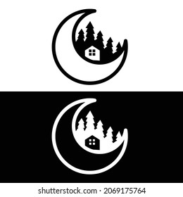 The logo is inspired by the atmosphere of a house in the middle of the forest at night