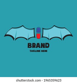 The logo is inspired by a bat with the combination of a medical capsule pill, suitable for use as the logo of a medical company, hospital and others