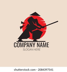 The logo is inspired by the silhouette of a samurai, and you can edit it with your own company name and slogan