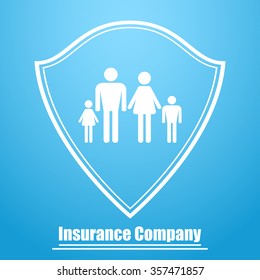 Logo  of the insurance company in the form of a shield with the image of the family