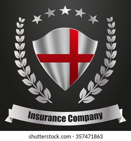 Logo  of the insurance company with a shield, laurel wreath and stars 