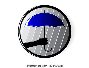 Logo insurance. A logo of a round form, a hand silhouette with a blue umbrella and a rain