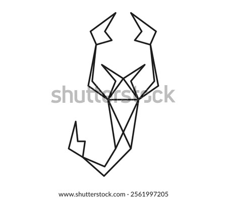 Geometric outline logo of scorpion isolated on white background. Minimalist line art vector illustration for design and print. Abstract origami concept.