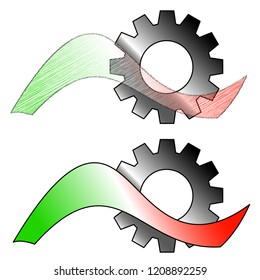 Logo for italian industry: a metallic gear behind a ribbon with the italian colors; two different versions available - Vector