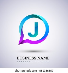 logo J letter colorful on circle chat icon. Vector design for your application or company identity.