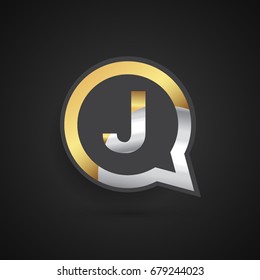 logo J letter gold and silver on circle chat icon. Elegant logo design for your application or company identity.