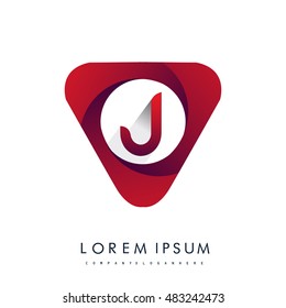 Logo J letter red colored in the triangle shape, Vector design template elements for your application or company identity.