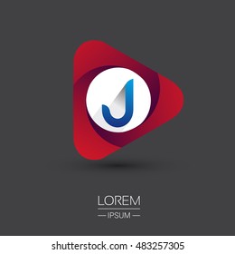 Logo J letter red colored in the triangle shape, Vector design template elements for your application or company identity.