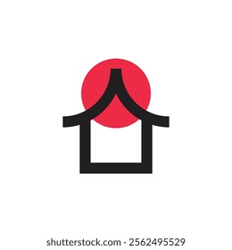 Logo japanese building with red sun minimalist design