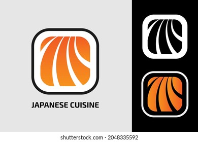 Logo for a Japanese cuisine restaurant. Salmon Japanese roll icon.