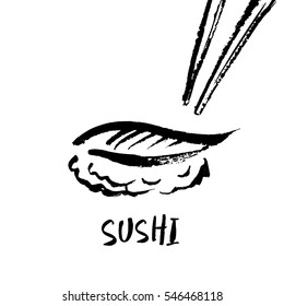 Logo for Japanese cuisine. Sushi drawn in ink.