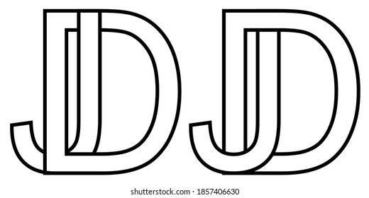 Logo jd and dj icon sign two interlaced letters J D, vector logo first capital letters pattern alphabet