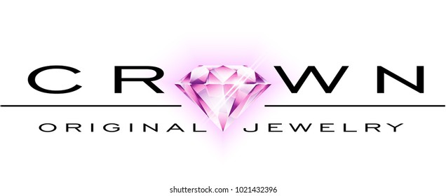 Logo, jewelry, the name of the CROWN and the diamond is the letter "o", isolated vector illustration