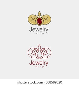 Logo for the jewelry store. Gold jewelery with precious stones, painted in a modern style graphic quality, looks expensive and noble.
This image can also become an icon or illustration.