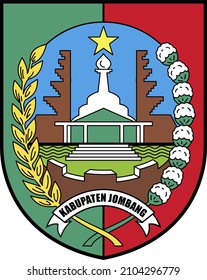 Logo of Jombang Regency, In the form of a shield, inside contains images of rice and cotton, Mojopahit gate and fort, Great Hall (Pendopo Jombang Regency), 