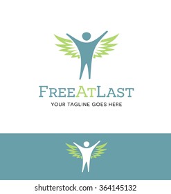 logo of a joyful figure with wings for business, organization or website