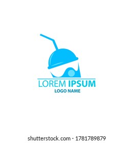 the logo of the juice drink concept template in a blue glass
