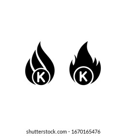 Logo K fire flames, set vector icons template