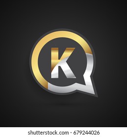 logo K letter gold and silver on circle chat icon. Elegant logo design for your application or company identity.