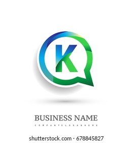 logo K letter green and blue on circle chat icon. Vector design template elements for your application or company identity.