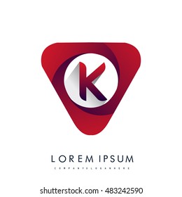 Logo K letter red colored in the triangle shape, Vector design template elements for your application or company identity.