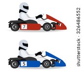 Logo karting. Man racing on sport kart in helmet. Auto racing and Go-kart icon. Vector illustration.