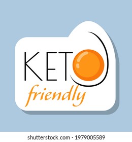 Logo of Ketogenic frienly diet. Typographic stamp of egg for keto friendly for packaging, menu. Flat minimalistic style. Healthy lifestyle. Keto food, low carb high healthy fats.Sign icon illustration