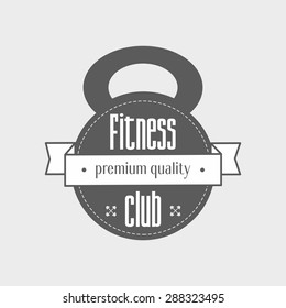 Logo with kettle bell and titling "Fitness club - premium quality" vector design template