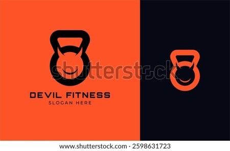 Logo Kettlebell and devil head concept. Fitness, body builder, gym logo design template