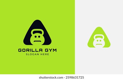 Logo Kettlebell and Gorilla head concept. Fitness, body builder, gym logo design template