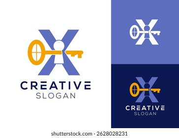 Logo keyhole window. Letter X with window and keyhole logo design