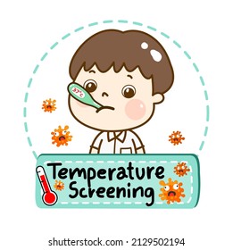 Logo Kid Take Temperature Screening Vector.