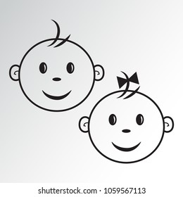 Logo kids. Boy and girl. Face baby. Vector illustration