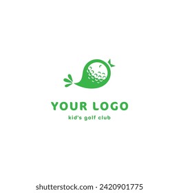 Logo for kid's golf club. The bird in shape of the golf ball. Green on the white background.