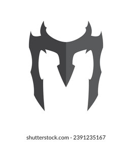 logo knight helmet.  letter m.  simple black and white vector.