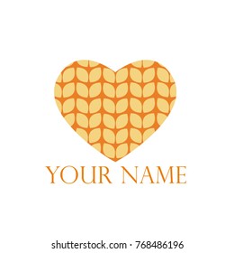 Logo for knitting. Knitted heart. Vector rye in the heart.