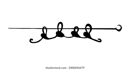 Logo for knitting theme. Knitting needle with loops.Doodle style.Vector illustration.