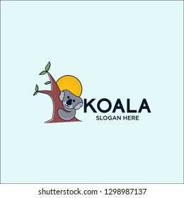 logo Koala simple, Australia watercolor set.Cute koala with on eucalyptus tree.Watercolor animals.Perfect for wallpaper,print,packaging,invitations,Baby shower,patterns,travel,logos etc - Vector
